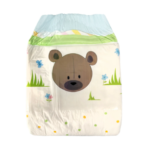 NappiesRUs adult nappy white background with cartoon bear with spiky grass and flowers with white and yellow dots